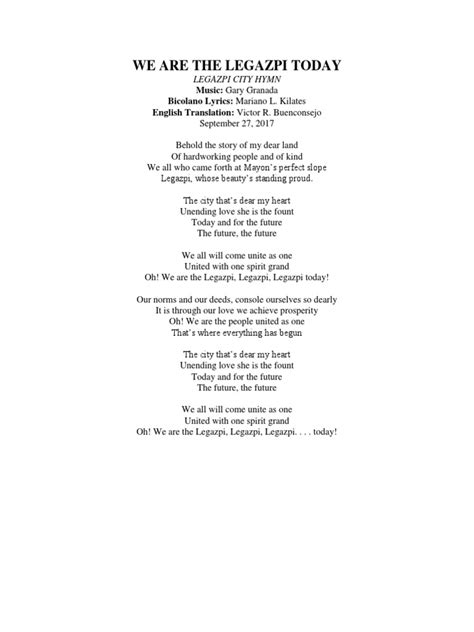 legazpi hymn lyrics|We Are The Legazpi Today .